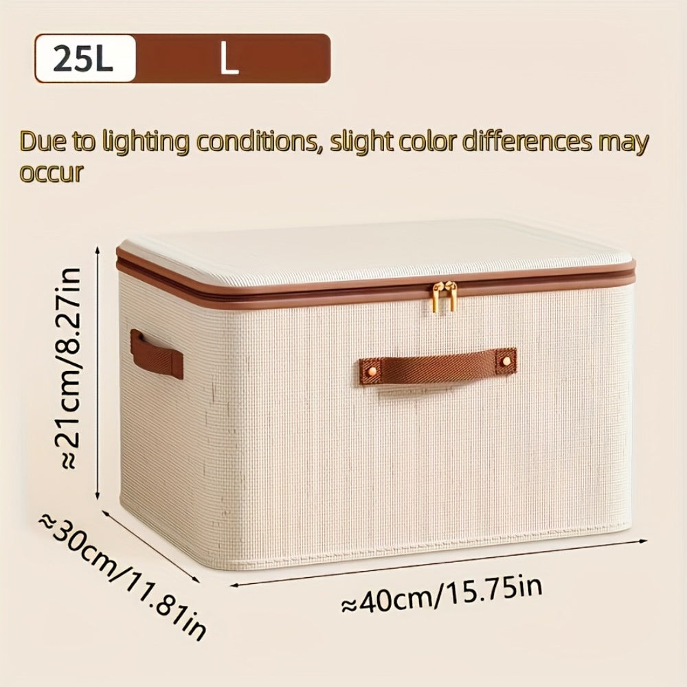 Foldable Storage Boxes with Lids 2-Pack, Large Capacity Linen Storage Baskets with Double Zippers & Leather Handles, Collapsible Fabric Organizer Bins for Bedroom, Clothing, Laundry & Moving