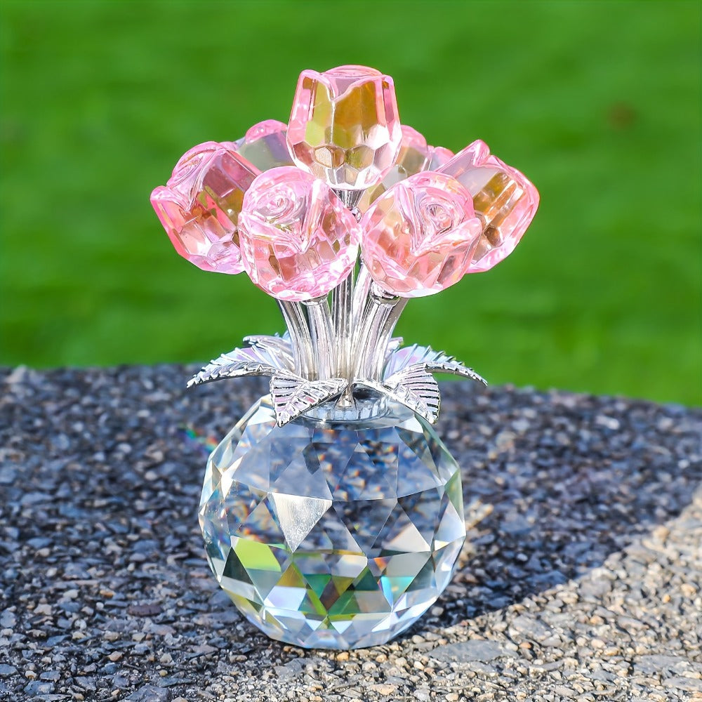 Artificial Rose Bouquet Crystal Eternal Fake Flowers - Colored Silk Roses for Valentine's Day, Mother's Day, Anniversary, Christmas & Wedding | Decorative Faux Rose Gift in Red, Pink & Blue