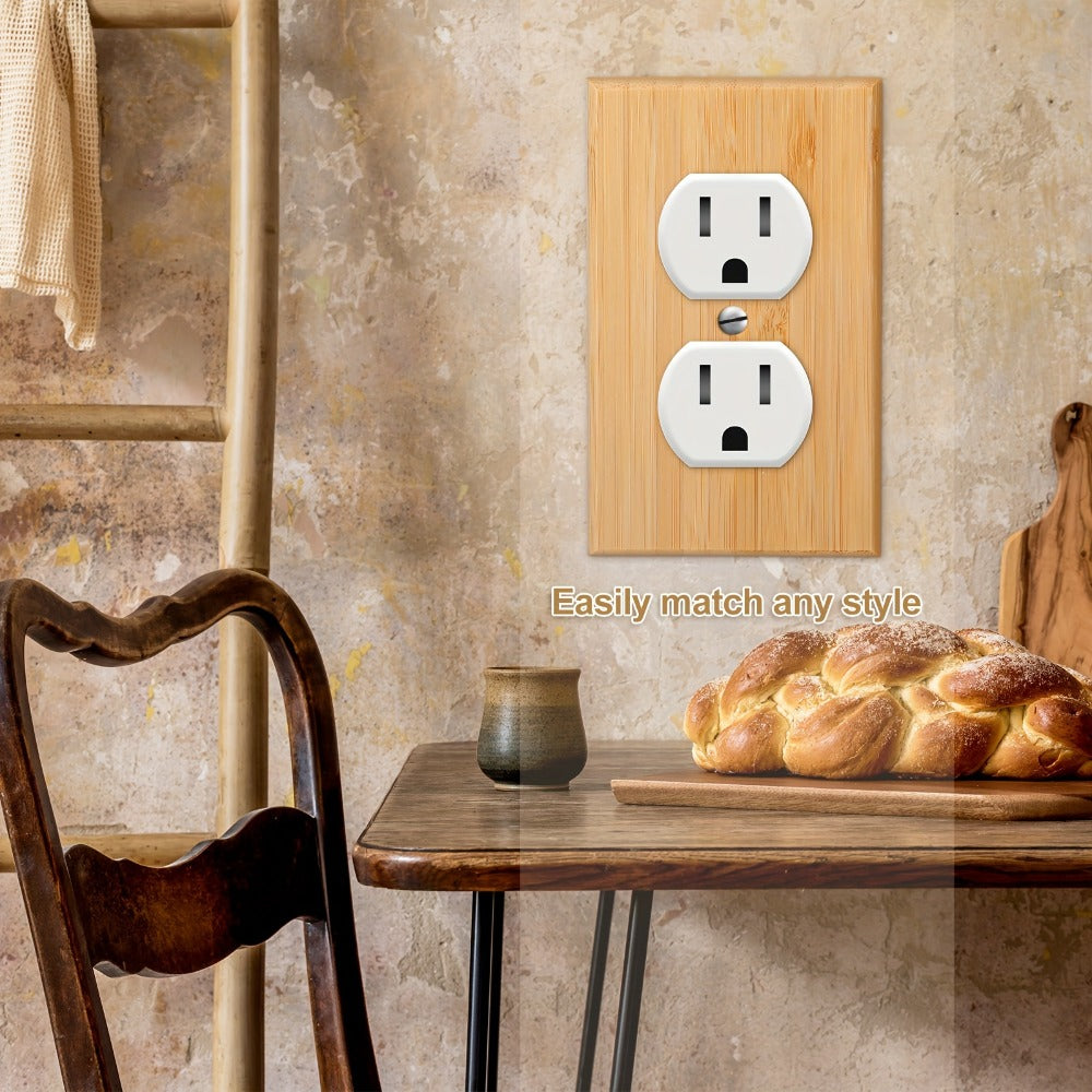 Wood Light Switch Panel Covers Set of 10 ¨C Bamboo Solid Wood Socket Plates 4.5x2.76in, Double Hole, for Bedroom Kitchen Home Wall Decor