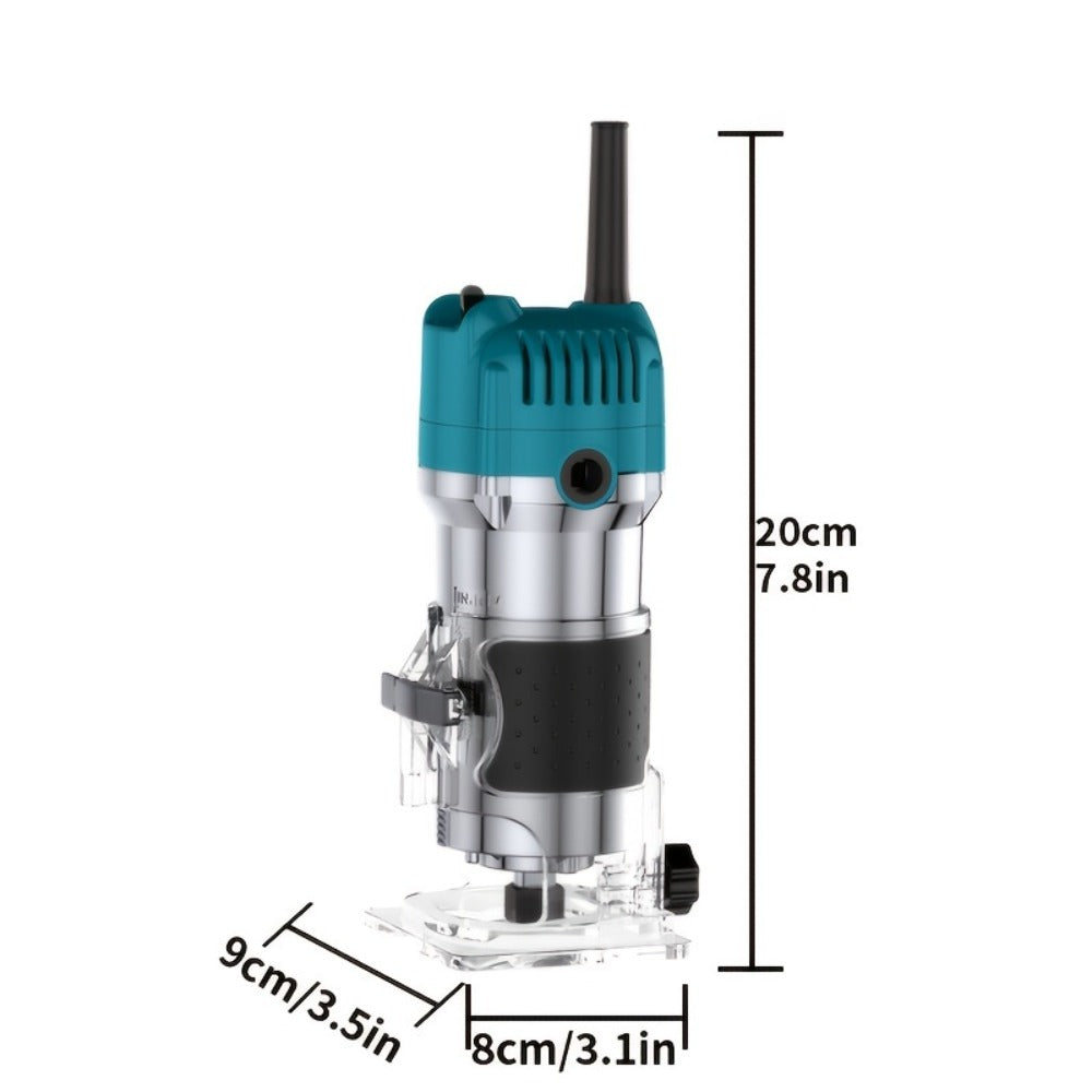 Wood Router Carving Machine Electric Trimmer ¨C Wood Slotting, Drilling & Engraving Tool with Optional 15pc Milling Cutter Set, for Woodworking, Furniture Making & DIY Crafts