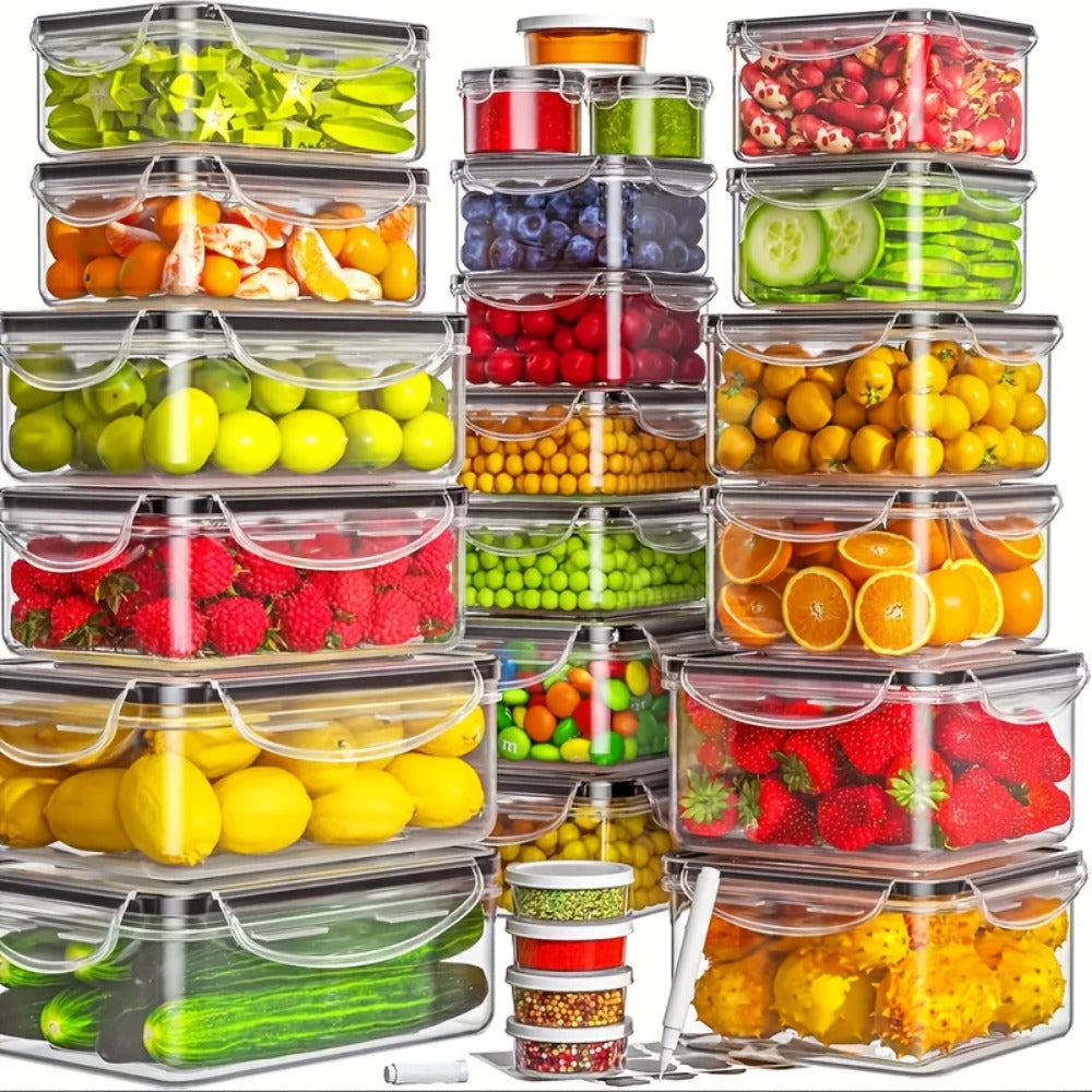 Airtight Plastic Food Storage Containers with Easy-Snap Lids 40pcs or 10pcs Set Pantry Kitchen Organization Meal Prep Containers with Labels and Markers BPA-Free Transparent and Pink