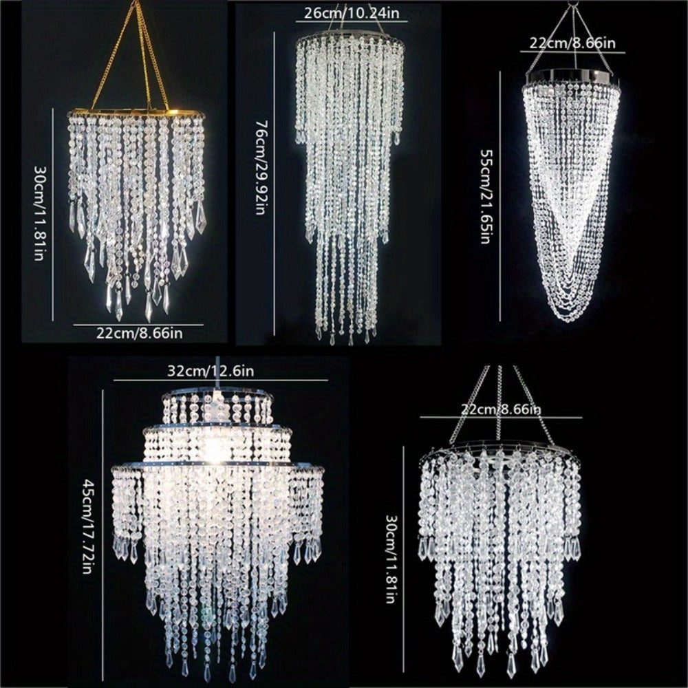 Crystal Beaded Chandelier Lampshade Acrylic Sparkling Droplets Elegant Ceiling Light Fixture Cover for Wedding Party Home Decor Multiple Sizes Branch Style Beadwork Pendant Shade