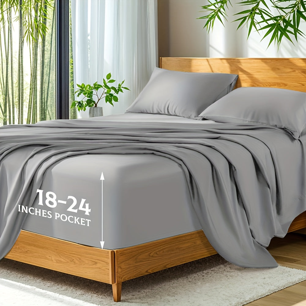 Bamboo Bed Sheets Set Twin Full Queen King ¨C Cooling Breathable Viscose Fitted Sheet for Hot Sleepers Hotel Luxury Deep Pocket Bedding 13 Colors Available