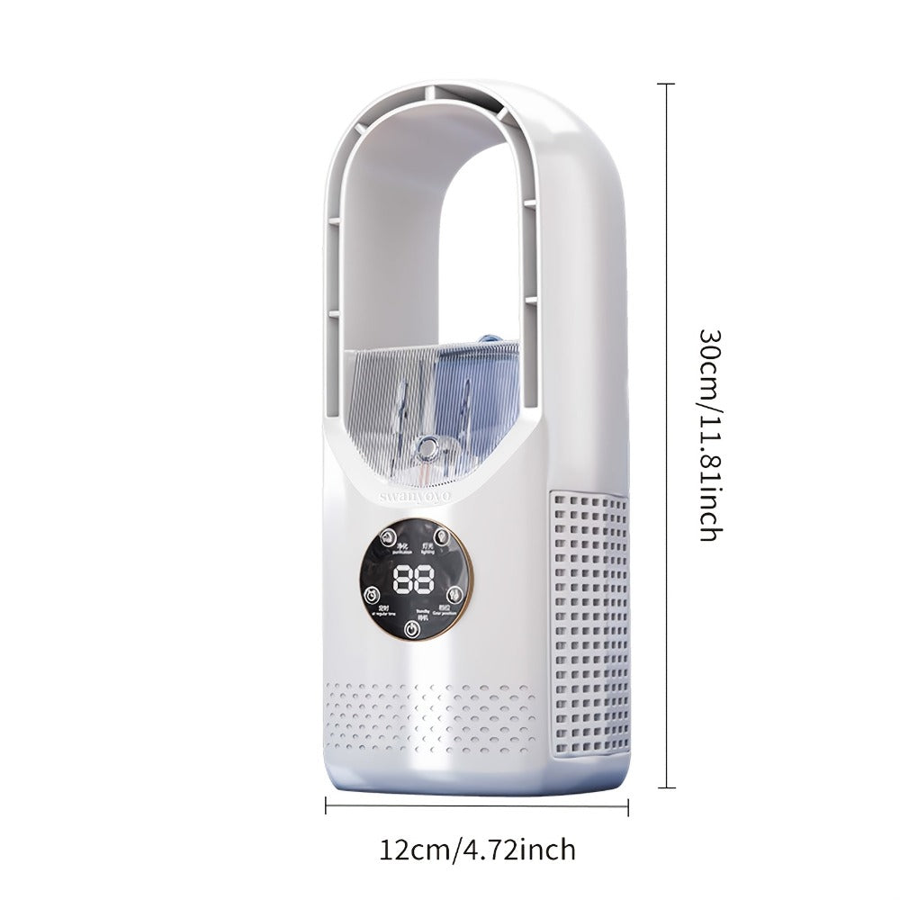 Portable Bladeless Fan USB Tower Fan, Desktop Air Conditioner Fan with Water Mist Cooling, Remote Control, Touch Screen, 7-Color LED Ambient Light and Timer, Personal Cooling Fan for Office, Travel, Camping, Home