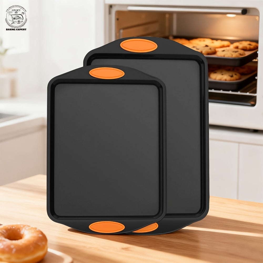 Nonstick Baking Sheet Set with Silicone Handles, Carbon Steel Cookie Sheet Pan Set in Assorted Sizes, Stackable Bakeware for Baking Roasting, Heavy Duty Oven Pans with Orange Handles, 2-Piece or 6-Piece