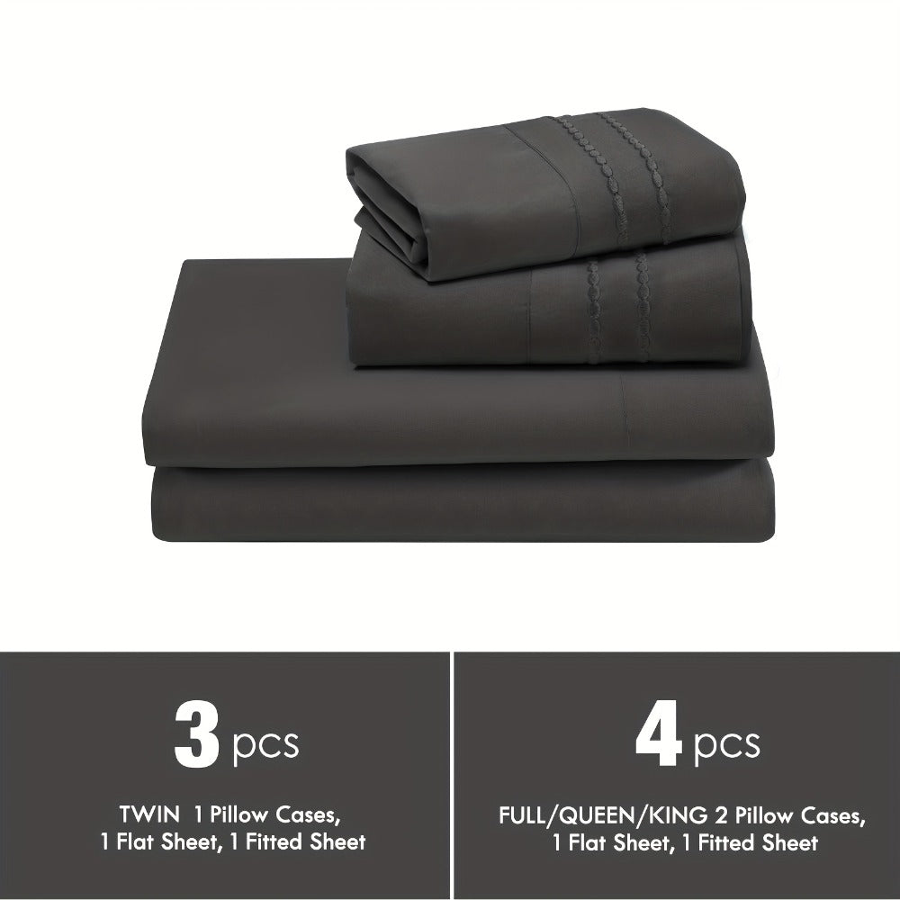Fitted Sheet Set Deep Pocket | Soft Cooling Breathable Bedding 3-4pcs Fade-Resistant All-Season for Twin Full Queen King ¨C Solid Color Bed Sheets for Dorm Guest Room Everyday Use