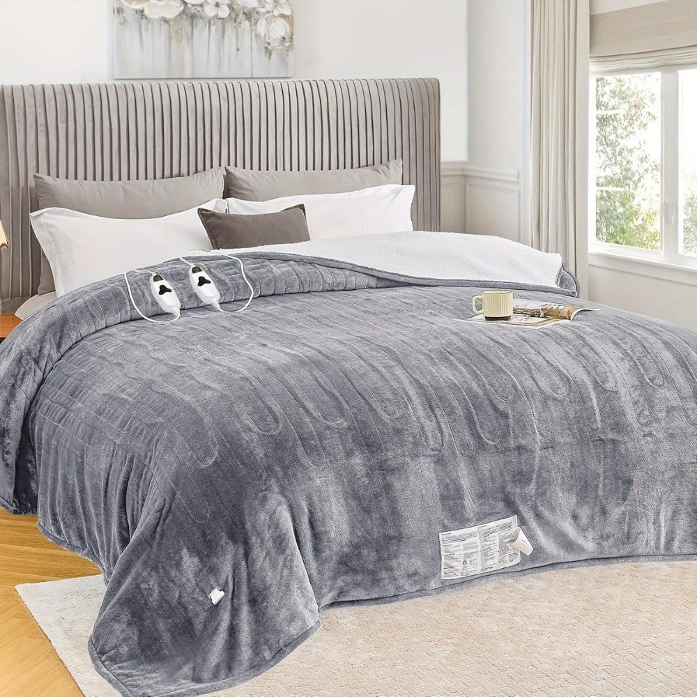 Electric Heated Blanket Dual Zone Independent Temperature Control A/B Zones | 10 Heating Levels Soft Flannel Fast Heating Blanket with Dual Controllers Auto Shut-Off 1/2/4/6/8 Hours Throw Full Size