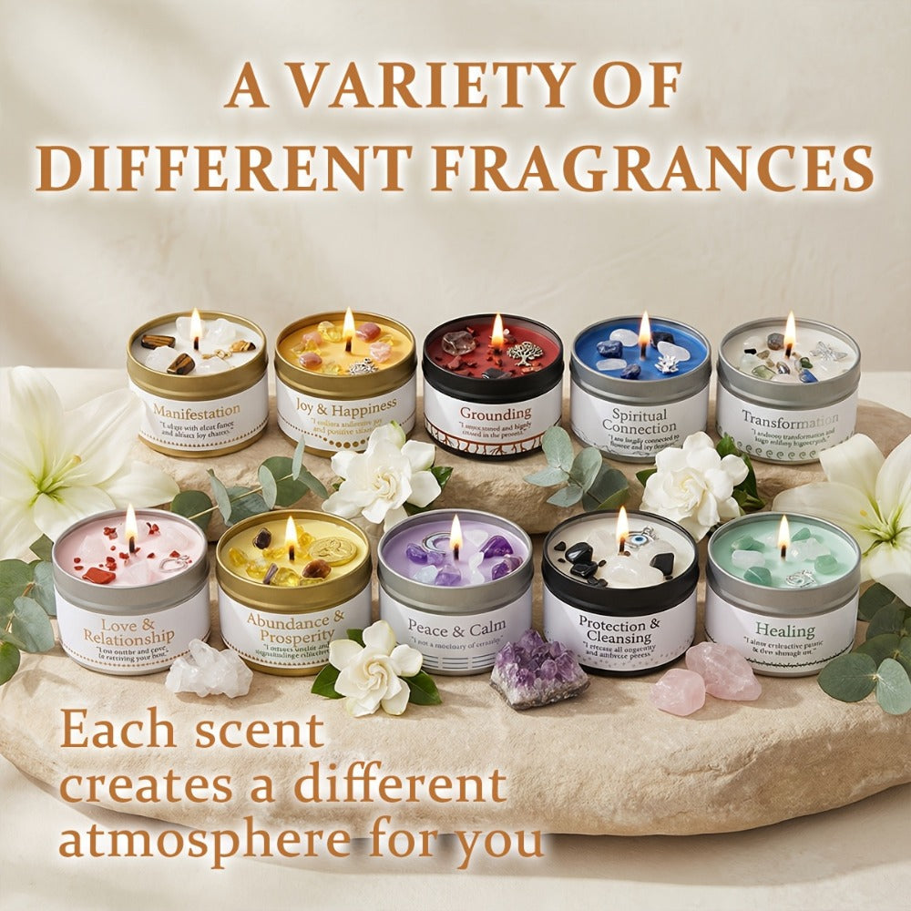 Manifestation Candles Scented Soy Wax with Golden Crystal ¨C Law of Attraction Abundance Candle for Meditation, Yoga & Focus | Spiritual Gift for Women with Guidance Card | Christmas, Birthday, New Year