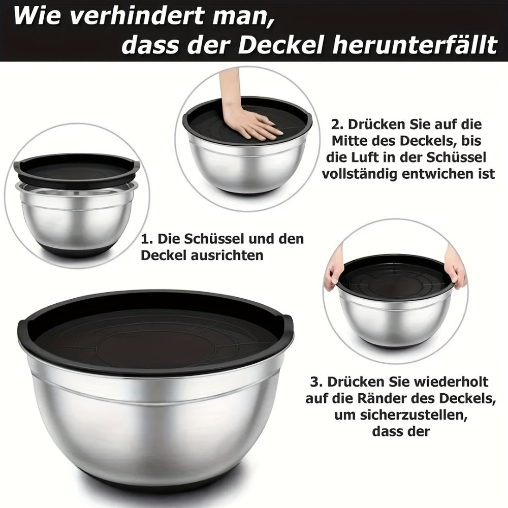 Stainless Steel Mixing Bowls with Airtight Lids Set of 14 Seven Nesting Bowls 0.7 to 4.5QT for Mixing Serving Salad Food Prep Kitchen Storage