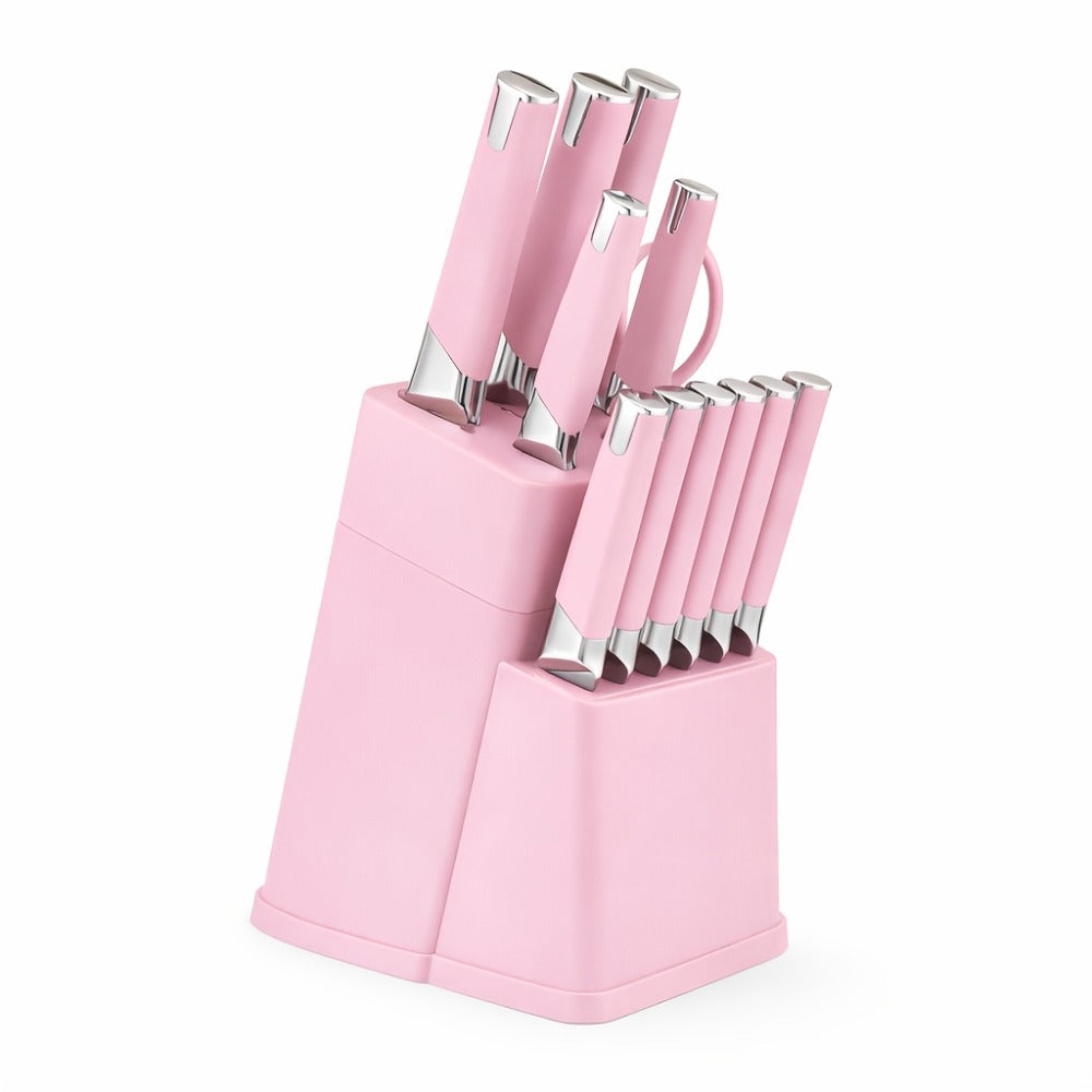 13-Piece Kitchen Knife Set with Block, Chef Bread Steak Knives Scissors Stainless Steel Colorful Cutlery Gift Set with Knife Holder