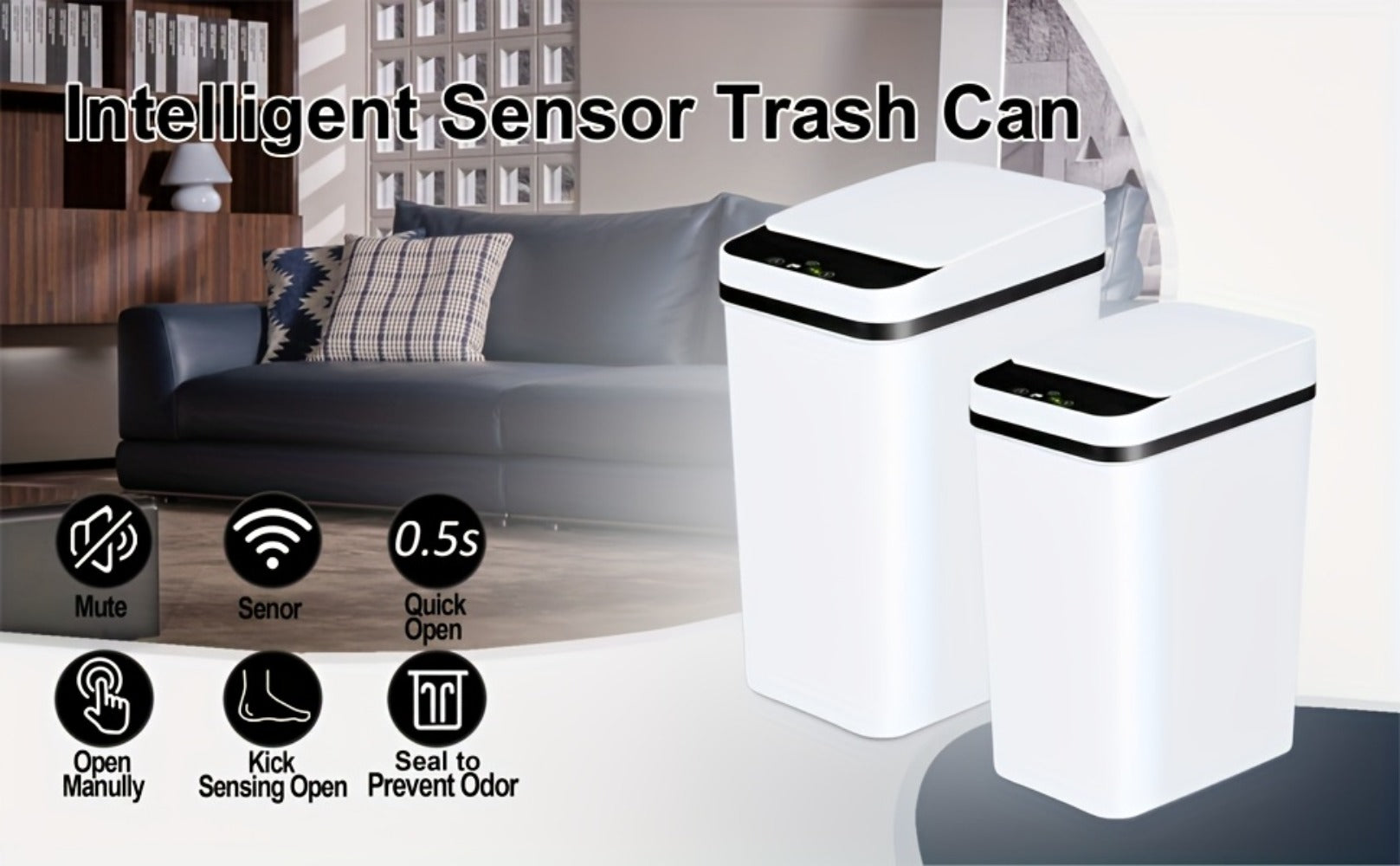 Motion Sensor Trash Can 2 Pack Touchless Automatic 4.2 Gal and 2.6 Gal with Lids Narrow Electric Garbage Bin for Bathroom Bedroom Office