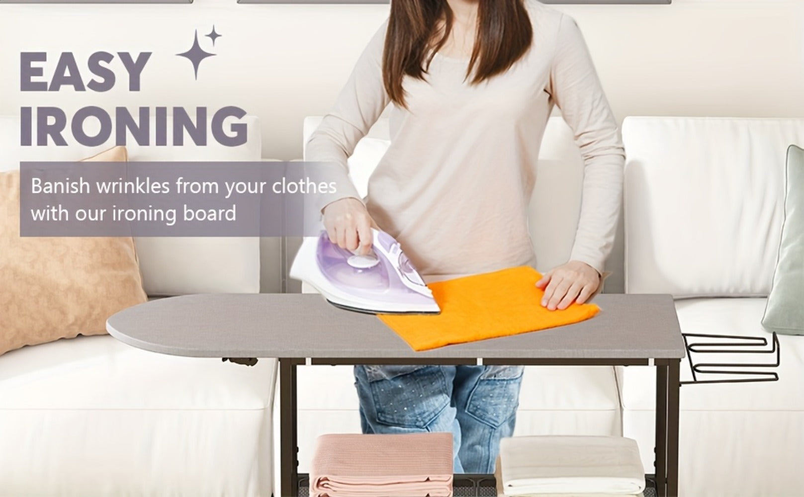 3-Tier Ironing Board Cart with Wheels ¨C Rolling Laundry Station with Multi-Layer Storage Shelves for Living Room, Bedroom & Outdoor Use