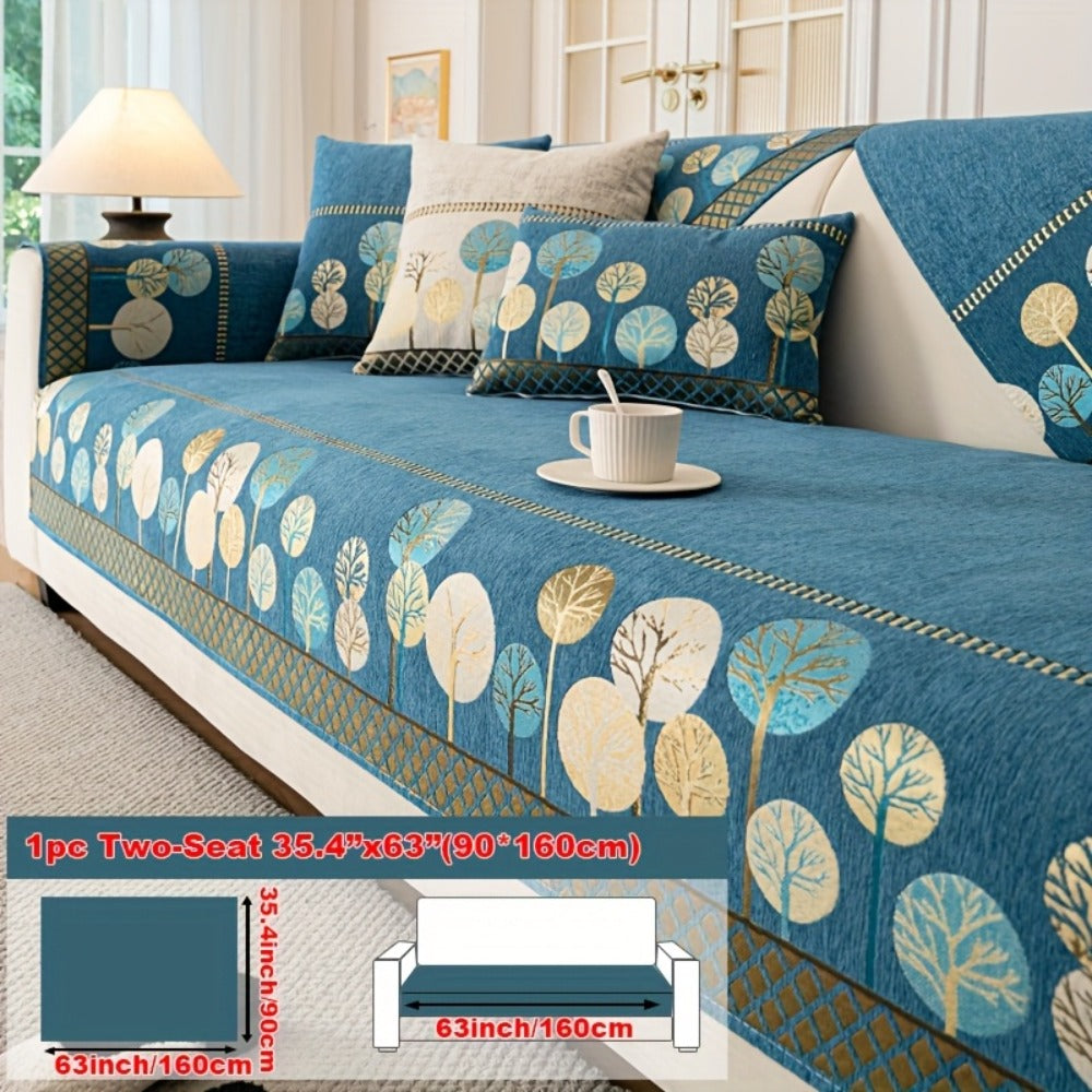 Sofa Couch Cover Light Luxury Geometric Embroidery 1pc - Knit Anti-Slip Four Seasons Universal Pet Friendly Furniture Protection Slipcover | Grey Blue White | Single 2-Seat Living Room Bedroom Office