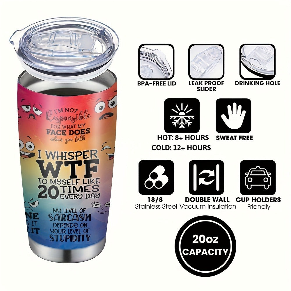 Insulated Tumbler 20oz with Lid & Straw Rainbow Humor Pattern Stainless Steel Travel Coffee Mug Hot Cold Drinks Gift for Women Men Coworker Birthday Christmas