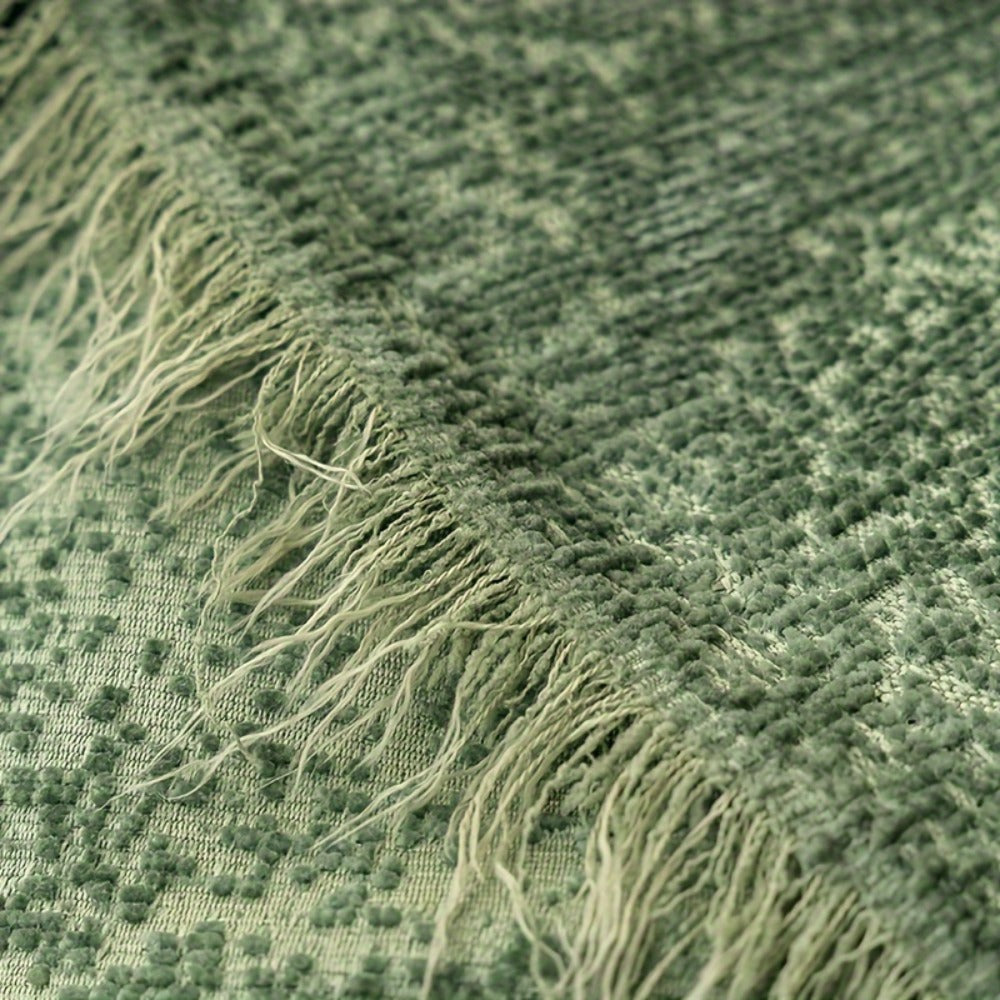 Chenille Sofa Cover with Fringe 300GSM - Super Soft Pet Friendly Solid Couch Slipcover for Single 2 4 Seater Living Room Decoration, 4 Colors