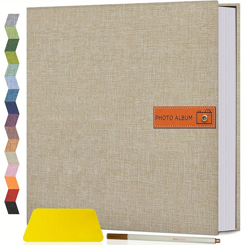 Self Adhesive Photo Album Scrapbook ¨C Large Linen Cover Memory Book for 4x6 5x7 8x10 Photos, DIY Picture Book with Metal Pen, Gift for Mom, Baby, Wedding, Valentine's Day & Mother's Day, 40 & 60 Pages