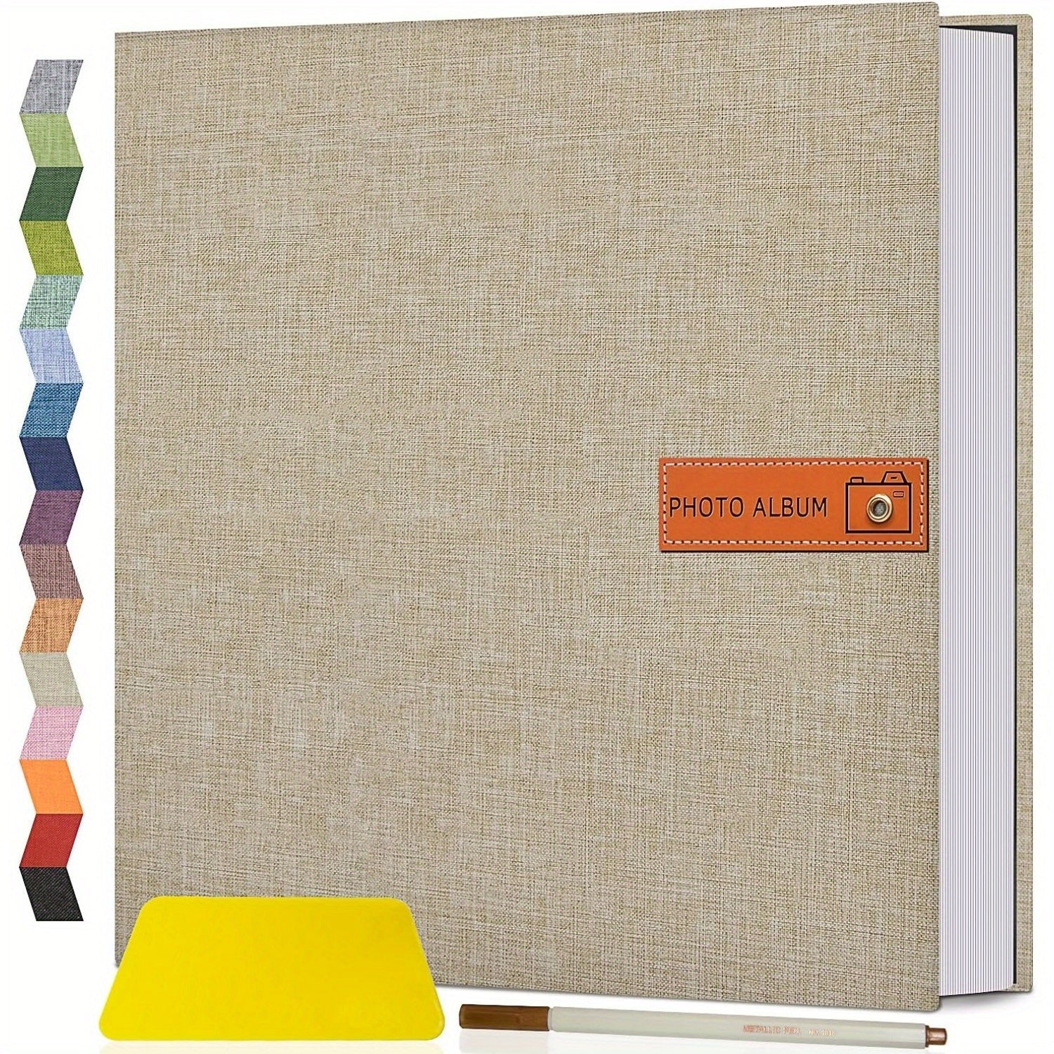 Self Adhesive Photo Album Scrapbook ¨C Large Linen Cover Memory Book for 4x6 5x7 8x10 Photos, DIY Picture Book with Metal Pen, Gift for Mom, Baby, Wedding, Valentine's Day & Mother's Day, 40 & 60 Pages