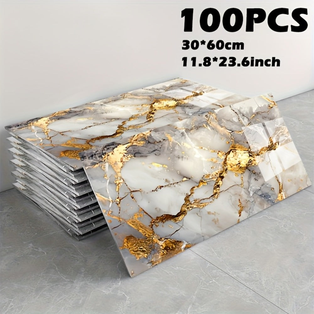 Peel and Stick Marble Tile Stickers ¨C Self Adhesive Foam Wall Tiles for Bathroom Kitchen Office Bohemian Home Decor (50/100pcs, White/Gray/Black/Blue Gold)