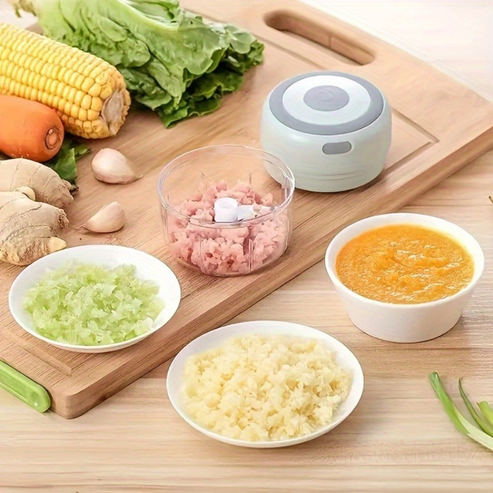 USB Electric Mini Food Chopper & Garlic Crusher, Portable 8.45oz Electric Vegetable Chopper with Meat Grinder Attachment, Rechargeable Kitchen Food Processor for Camping, Picnic & Home Use