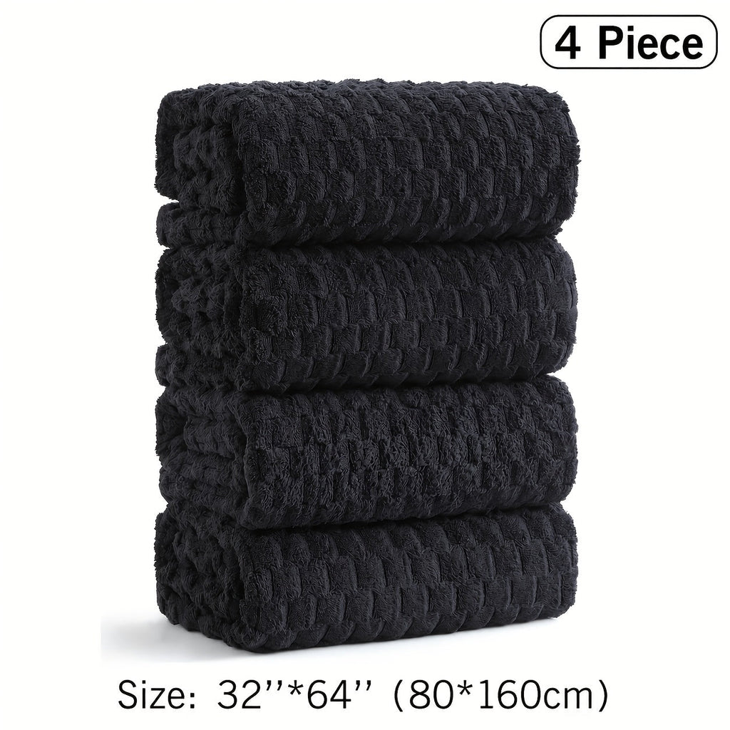 Oversized Bath Towel Set 800GSM 32x64 Inch Extra Large Microfiber - Ultra Soft Quick Dry Striped Spa Grade | Single or 4pcs Random Color | Beige White Light Blue Dark Gray | Modern Coastal Home Gift