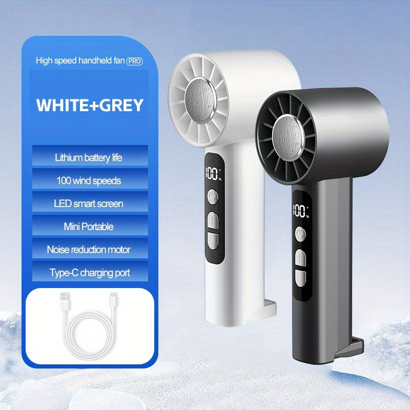 USB Rechargeable Handheld Fan 2 Pack Portable Mini Desktop Fan 1800mAh 1-100 Adjustable Wind Speed Display Lightweight for Summer Camping Travel Outdoor Indoor White Dark Gray