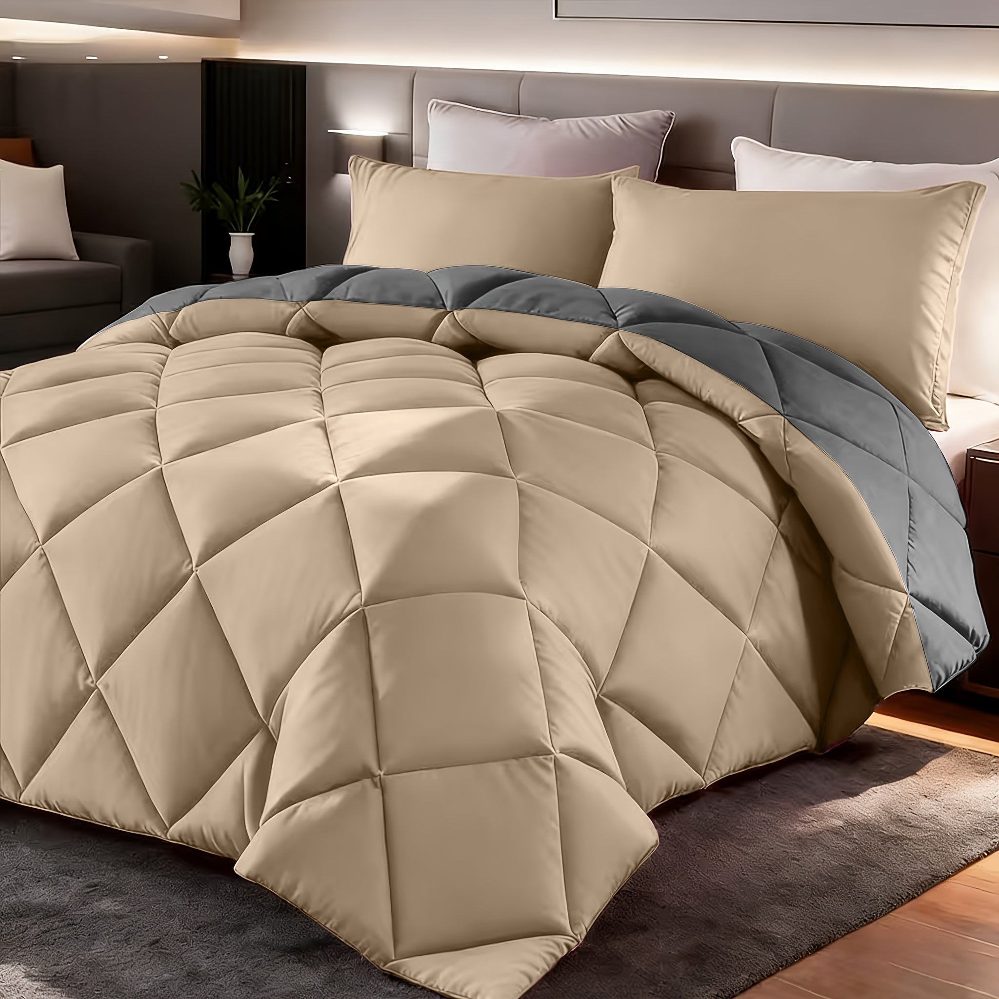 Comforter Set 2-3 Piece Rhombus Grid Luxury - Soft Lightweight Breathable Oversized Bedding Set with Pillowcases, All Season Twin Queen King, 24 Colors Available