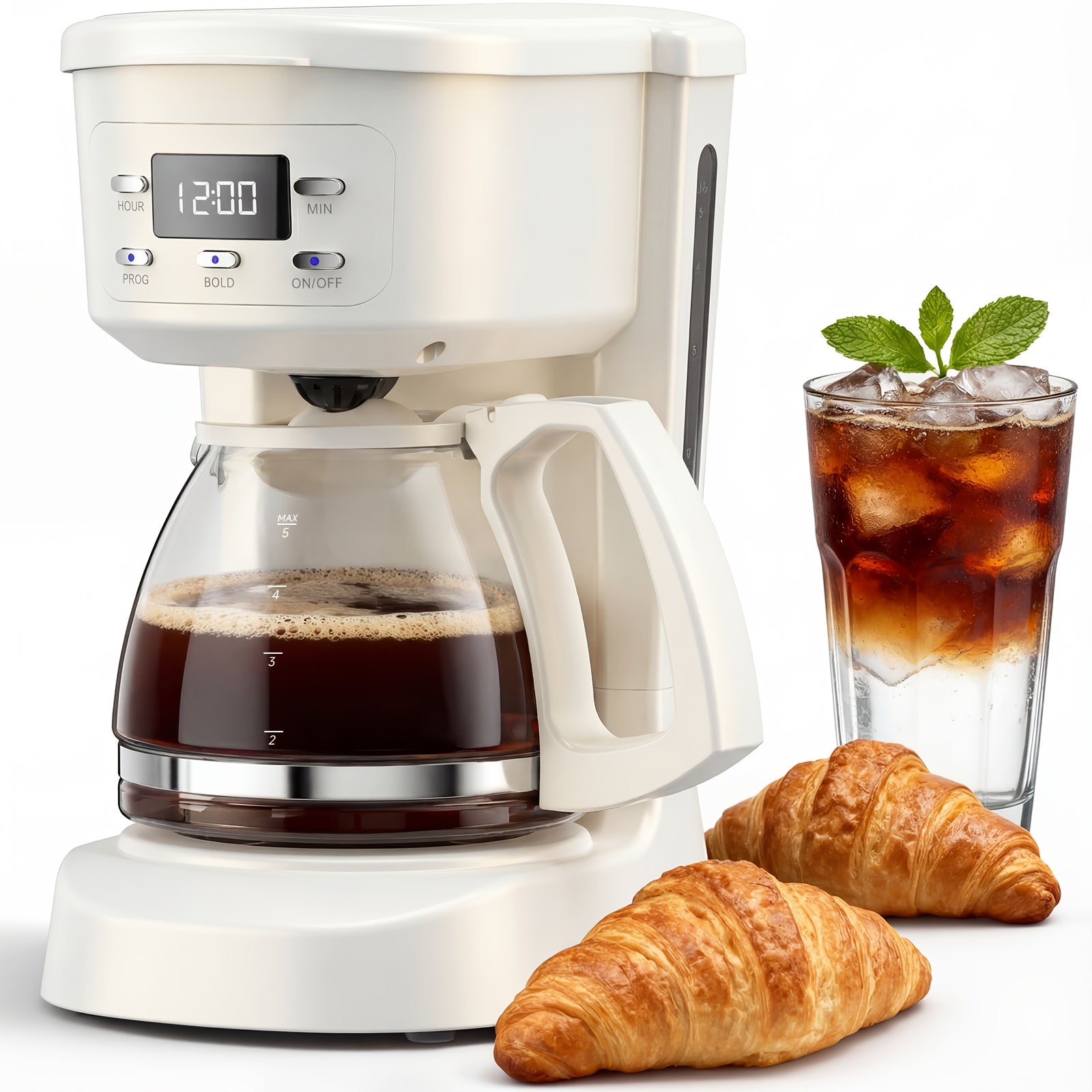 5-Cup Programmable Digital Coffee Maker ¨C Auto Brew, Sneak-A-Cup Anti-Drip, Washable Basket Filter, Keep-Hot Plate & Water Level Window, Drip Coffee Machine for Home & Office ¨C Black, White