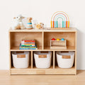 Rubber Wood 5-Compartment Bookshelf 35.4¡± ¨C 2-Tier Wooden Storage Cabinet for Classroom, Playroom & Preschool | Kids Book Organizer Shelf for Daycare, Bedroom & Living Room | 5-Section Display Rack