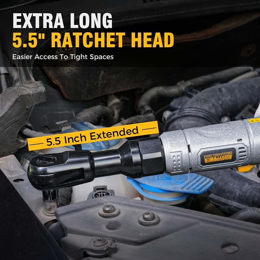 Cordless Electric Ratchet Wrench Set 3/8 Inch 12V 60 Ft-Lbs Power Ratchet Tool Kit with 2 Batteries, 6 Sockets, LED Light, Variable Speed, 1/4 & 1/2 Inch Adapters and Carrying Case for Auto Repair DIY