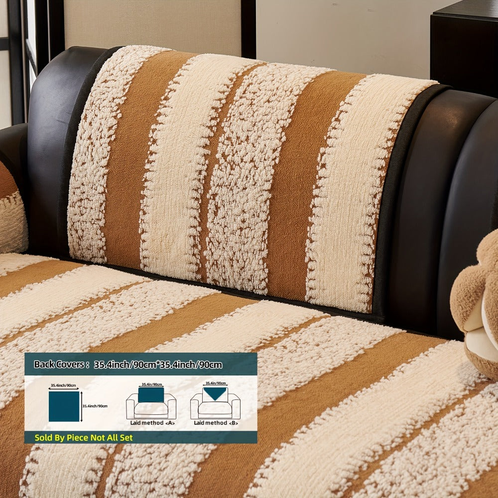 Sofa Cover Plush Jacquard Thick Non-Slip Couch Protector - Pet Friendly Furniture Cover for Living Room Bedroom Office, Machine Washable Retro Style Sofa Slipcover, Loveseat & 4-Seater, Black Grey Green Coffee