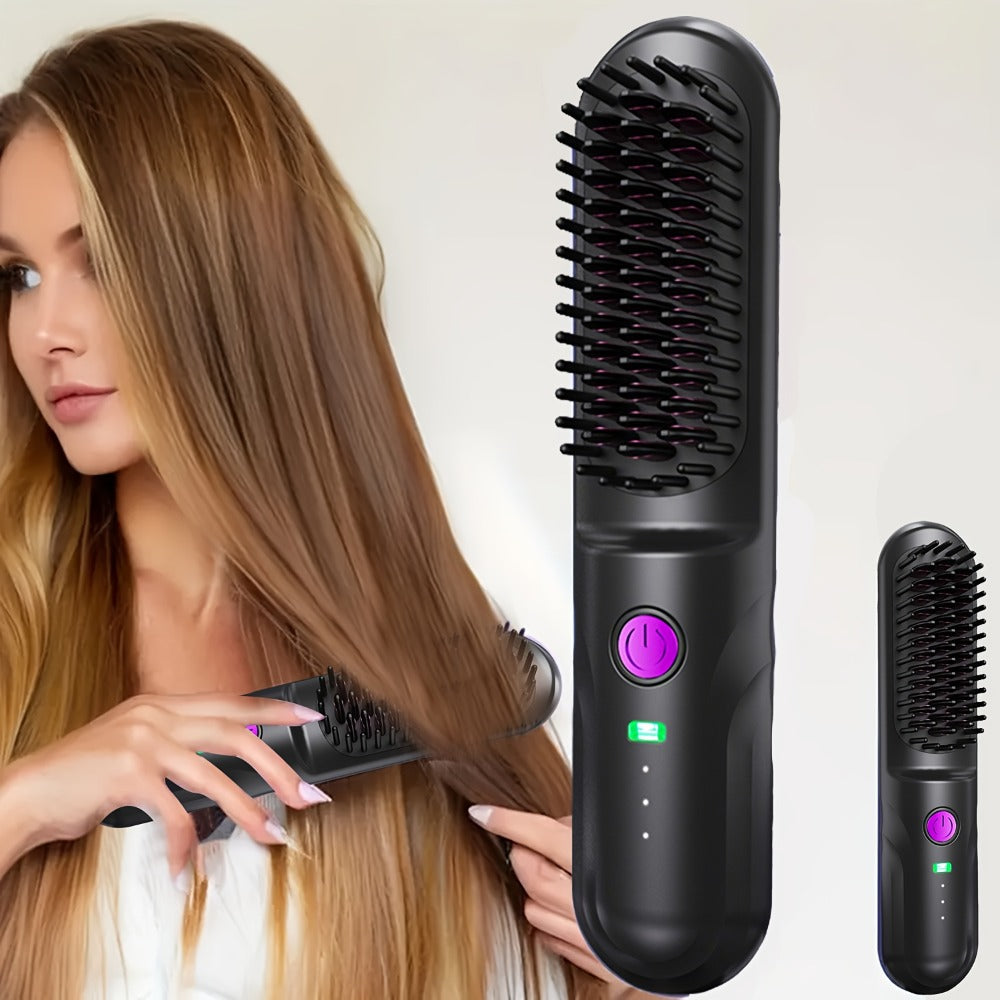 Wireless Hair Straightener Comb - Portable Cordless Straightening Brush with 3-Min Fast Heat, 3 Temp Settings 170-190¡ãC, Negative Ion Technology, 3D Comb Design, Lightweight Travel Hair Straightener