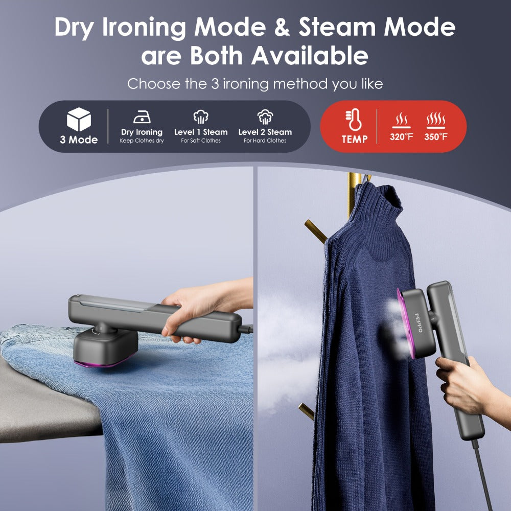 1100W Garment Steamer Handheld Portable Steam Iron 20-Second Rapid Steam 10.14oz Large Water Tank Stainless Steel Panel Wrinkle Remover for All Fabrics Home Travel Clothes Care
