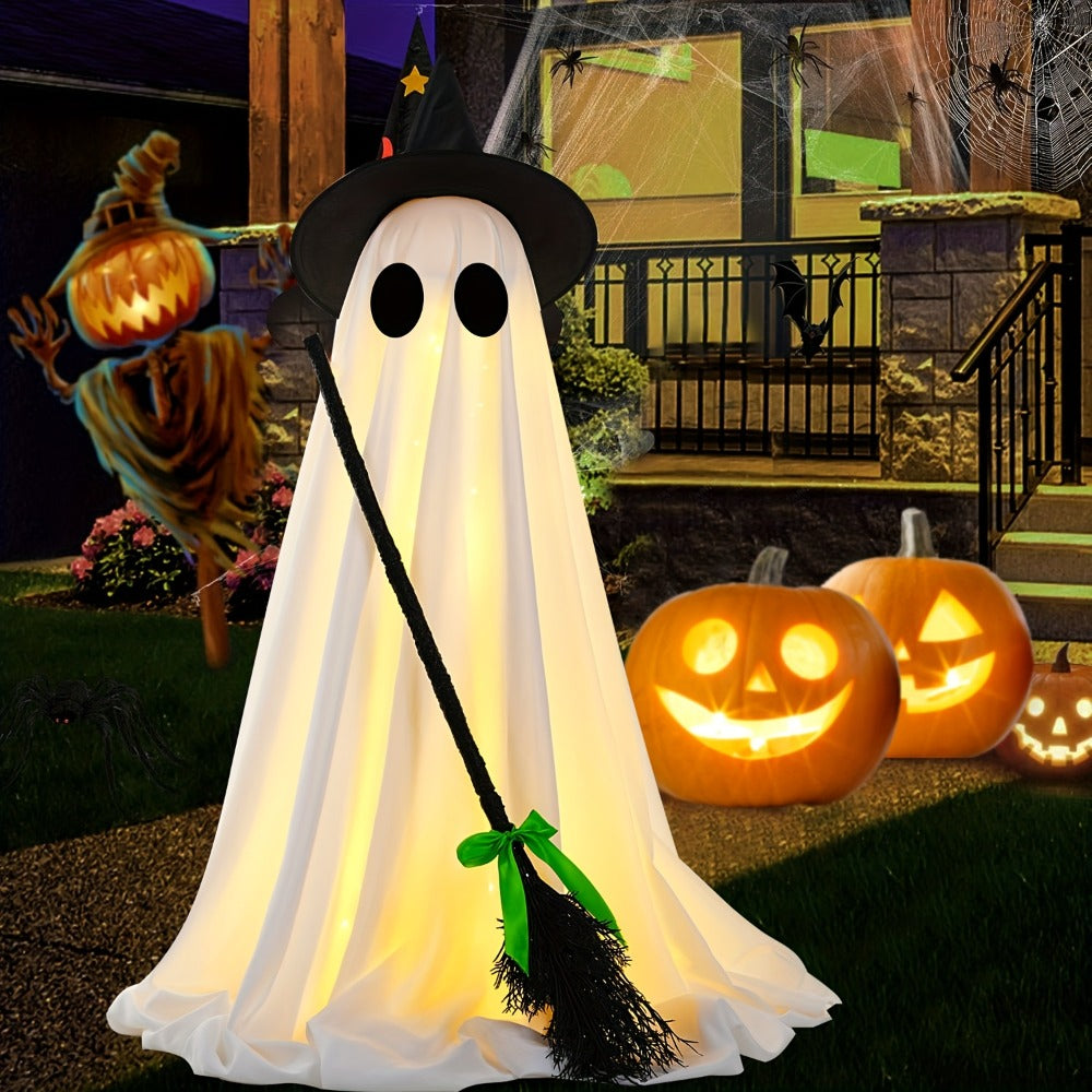 Halloween Ghost with Broom Outdoor Decoration ¨C Eerie Spooky Ghost Ornament for Porch, Yard, Garden & Lawn, Indoor & Outdoor Halloween Party Decor