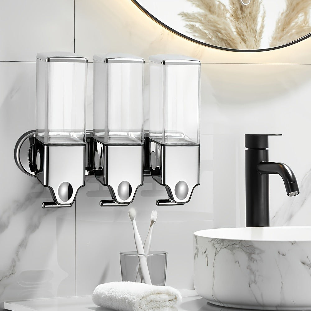 Wall Mounted Soap Dispenser Set 3-Pack No Drill 16.91oz Shampoo Shower Gel Conditioner Dispenser for Bathroom Kitchen
