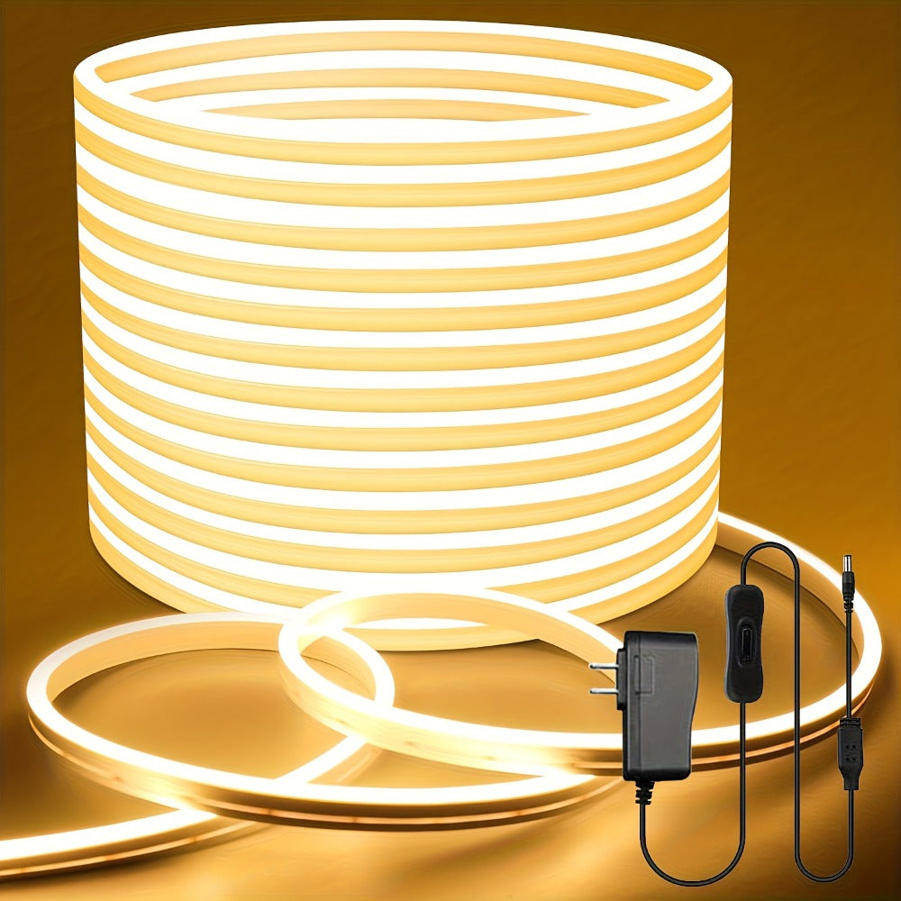Neon LED Strip Lights 10m 32.8ft IP65 Waterproof with Power Adapter, 24V Flexible Neon Light Strip in White, Warm White, Ice Blue & Pink, for Bedroom, Living Room, Kitchen, Staircase, Indoor & Outdoor Decor