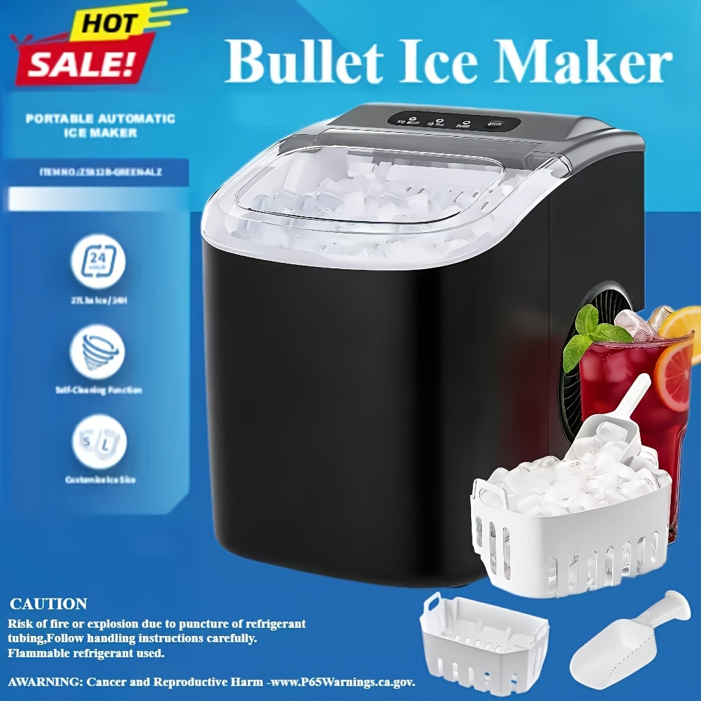 Pebble Ice Maker Countertop ¨C 26 Lbs/24H, 2 Ice Cube Sizes, Sonic Bullet Ice Machine, Auto-Cleaning, Stainless Steel, Ice Scoop & Basket, Optional Descaler Kit for Home, Kitchen, Camping & RV
