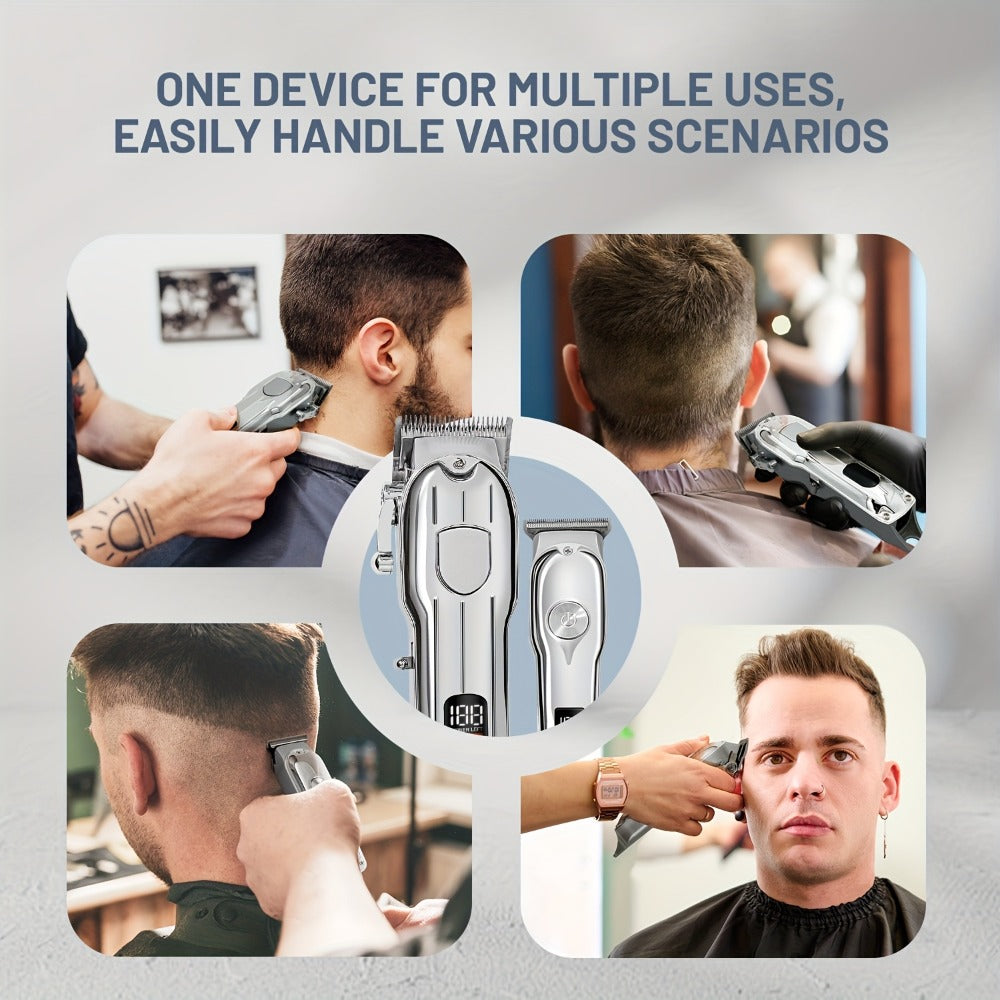 Professional Hair Clipper & Beard Trimmer Set - MENSURE Cordless 6000RPM Hair Cutting Kit with T-Blade Trimmer, 7 Guide Combs, LED Display & Type-C Fast Charging, Barber Kit for Men Home & Salon Use