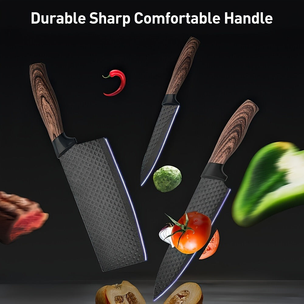 Kitchen Knife Set 6 & 7-Piece High-Carbon Stainless Steel with Ergonomic Wooden Handles ¨C Ultra-Sharp Chef's Knife, Peeler & Scissors