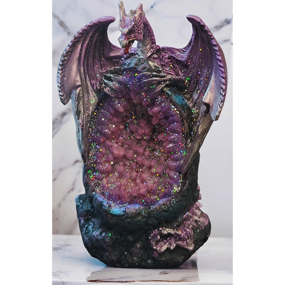 Dragon Figurine Statue Guarding Crystal Cave Polyresin Collectible Home Decor Sculpture Fantasy Dragon Gift for Birthday Housewarming Holiday Room Office Shelf Decor
