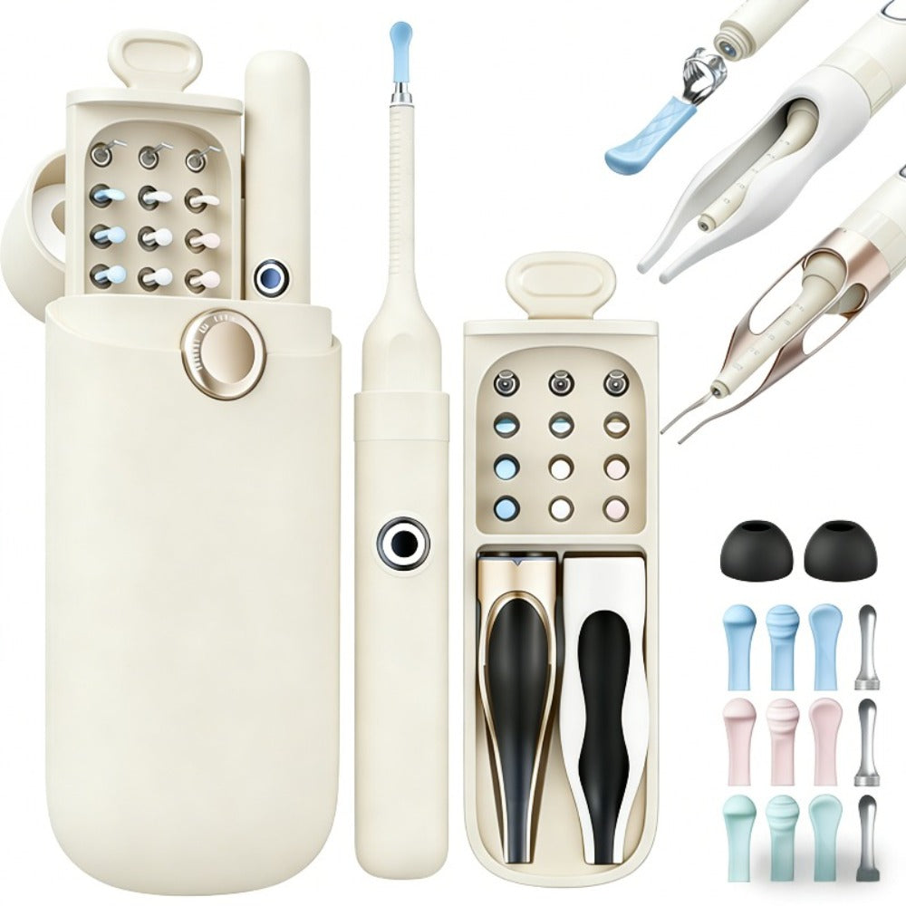 Ear Wax Removal Kit with Camera - 12-in-1 Ear Cleaning Tool Set, Rechargeable Ear Scope with LED Light, Ear Pick Cleaner, Nose Picker, Storage Box Included, Great Gift Idea