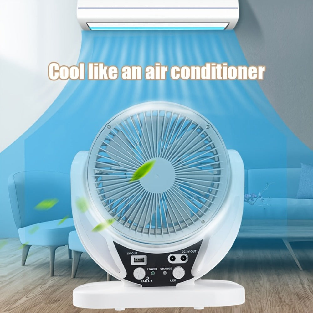 Solar Fan Portable Camping Fan with Solar Panel and USB Charging Adjustable Speed and Angle Phone Charging Function Emergency Power Outage Outdoor Travel Fan
