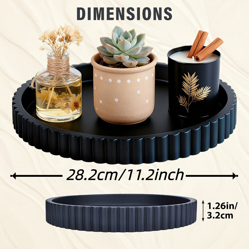 Wood Decorative Tray for Coffee Table 11 Inch Round Boho Serving Tray Wooden Centerpiece for Living Room Ottoman Console Table Jewelry Organizer Accent Decor Tabletop Storage Tray White Black