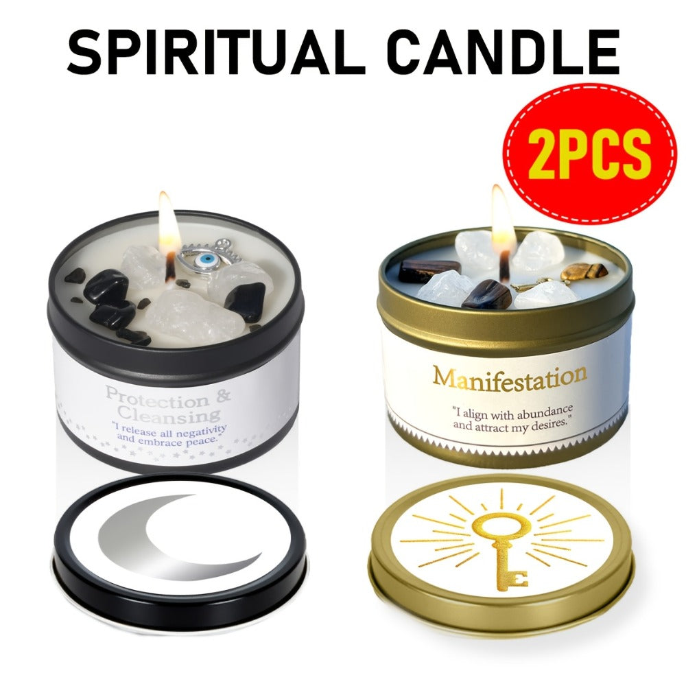 Manifestation Candles Scented Soy Wax with Crystal & Guidance Card for Meditation Yoga Focus | Law of Attraction Abundance Candle | Christmas Birthday Gift for Women