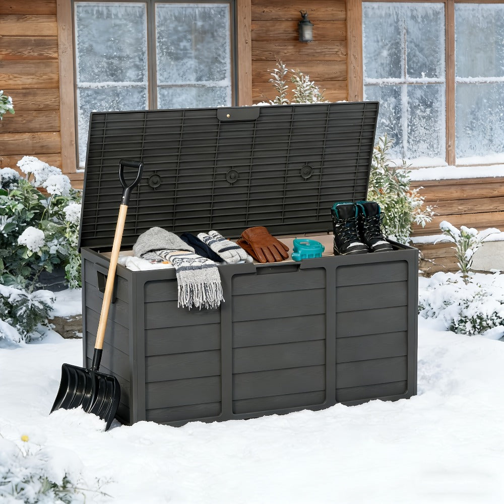 Outdoor Storage Box 75 Gallon Resin Deck Box with Handles ¨C Waterproof Lockable Container for Pool Accessories, Garden Tools, Camping Gear & Patio Storage, Easy Assembly