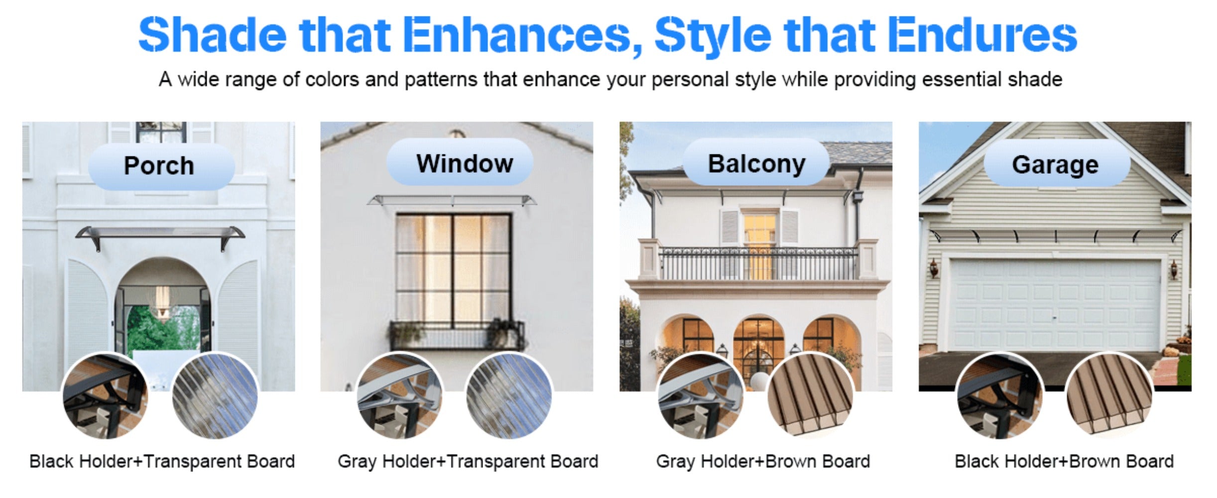 Window Awning Door Canopy Polycarbonate Overhang ¨C UPF 50+ UV & Rain Protection, Leak-Proof Hollow Sheet, Weather-Resistant Outdoor Patio Awning for Doorways, Windows, Storefronts ¨C Multiple Sizes & Colors