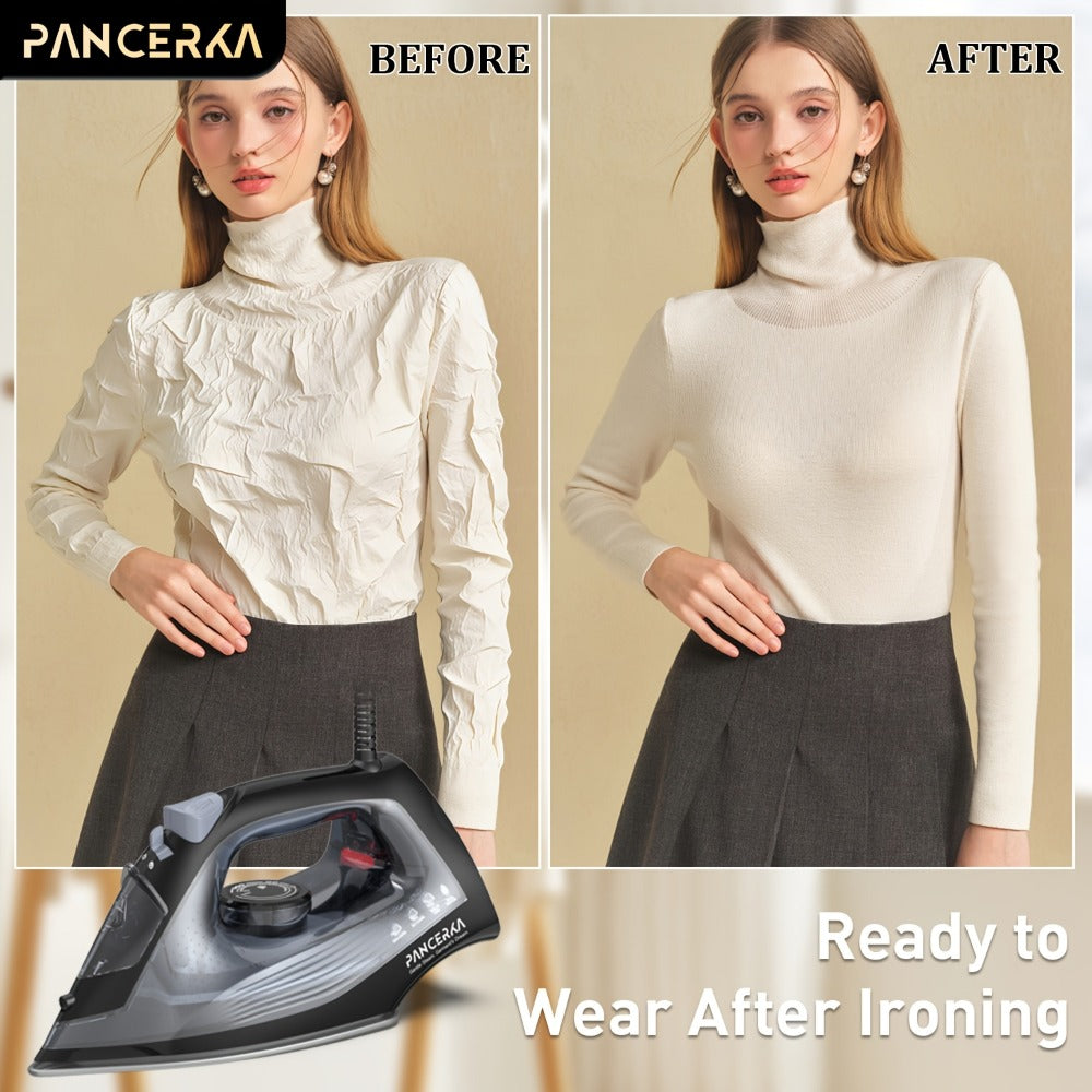1200W Steam Iron for Clothes Adjustable Thermostat Non-Stick Soleplate Variable Steam Control Overheat Protection Powerful Long-Lasting Steam for All Fabrics Black