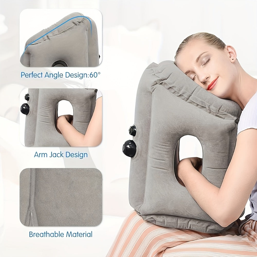 Inflatable Travel Neck Pillow Portable Air Cushion Soft Microfiber Cover Ergonomic Neck Support for Airplane Train Car Office Napping Compact Lightweight Travel Pillow Grey 15.17 Oz