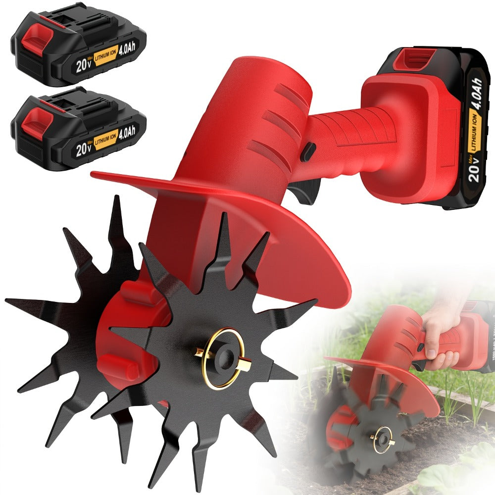 Electric Tiller Cultivator Cordless 20V Battery Powered - 8.6 Inch Tilling Width, Adjustable Ergonomic Handle, Garden Bed & Farm Soil Breaker, Available in Small/Large with 1 or 2 Batteries Included
