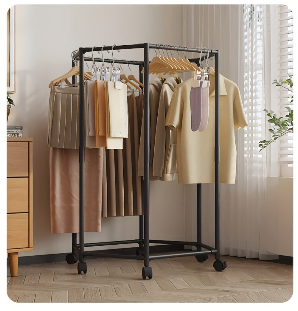 Rotating Clothes Rack Freestanding Vertical Clothing Hanging Rack Space Saving Laundry Rack with Mesh Bag Black White Rotatable Garment Rack for Small Apartment Bedroom Closet