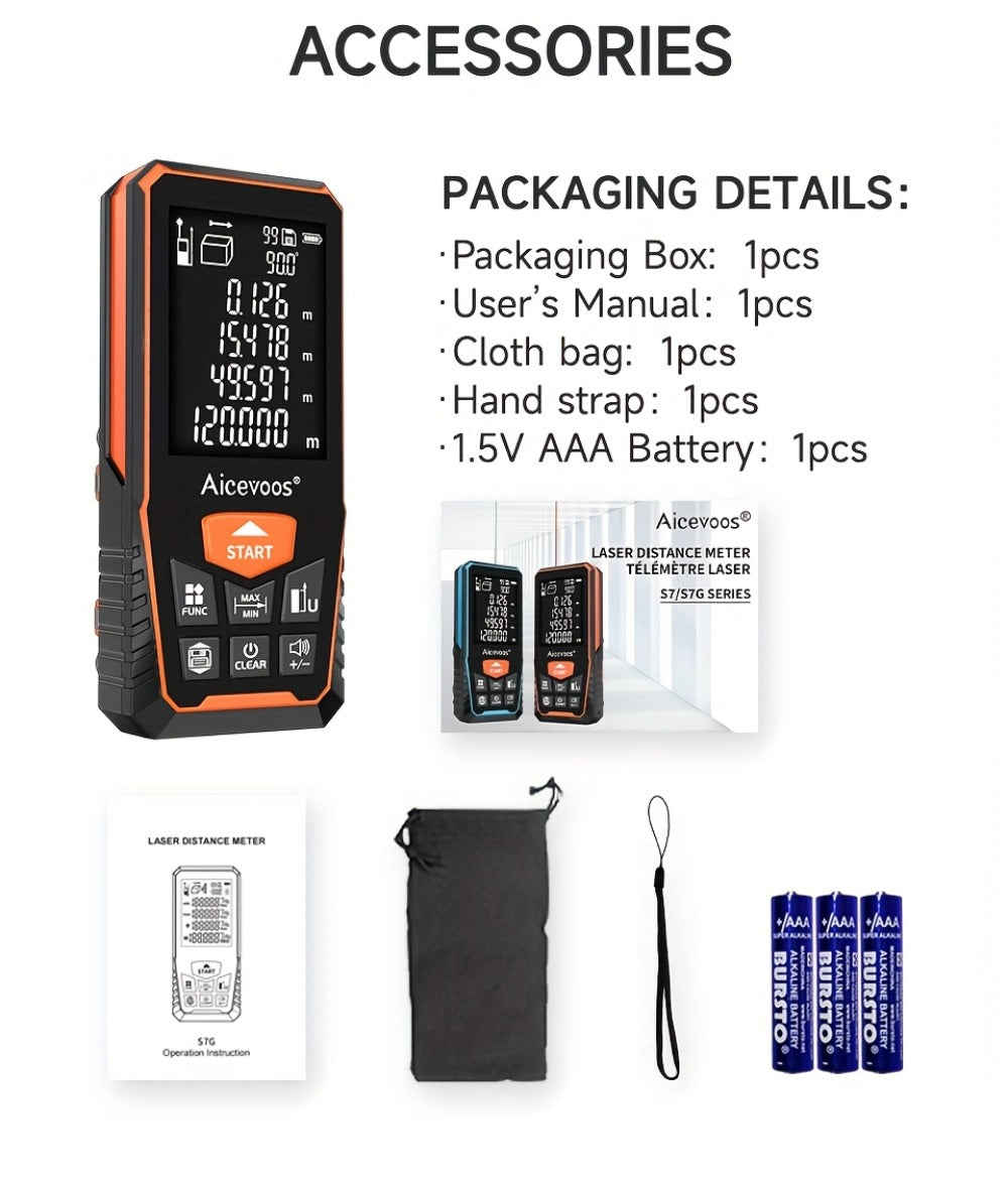 Digital Laser Rangefinder 50M 70M 100M 120M Laser Distance Meter Tape Measure Range Finder for Construction DIY Outdoor Contractor Gift